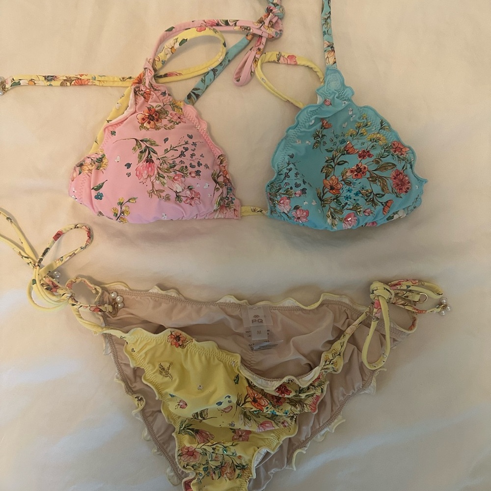 Floral Bikini Set in Pink, Blue, and Yellow